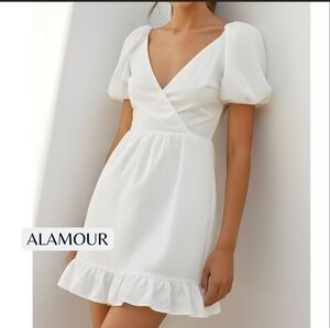 Alamour The Label Andrey Mini V-Neck Low Back White Dress Small